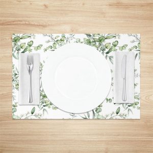 Green Leaves Shoots Modern Dining Set Of 4 Placemats - Aperturee