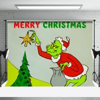 Green Monster Steal Xmas Tree Christmas Backdrop - Aperturee