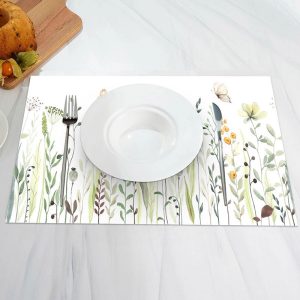 Greenery Floral Leaves Spring Set Of 4 Placemats - Aperturee