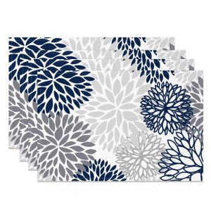 Grey Black Abstract Floral Dining Set Of 4 Placemats - Aperturee