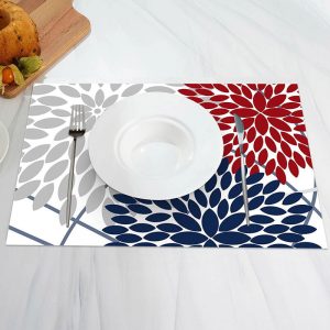 Grey Blue Red Abstract Floral Set Of 4 Placemats - Aperturee