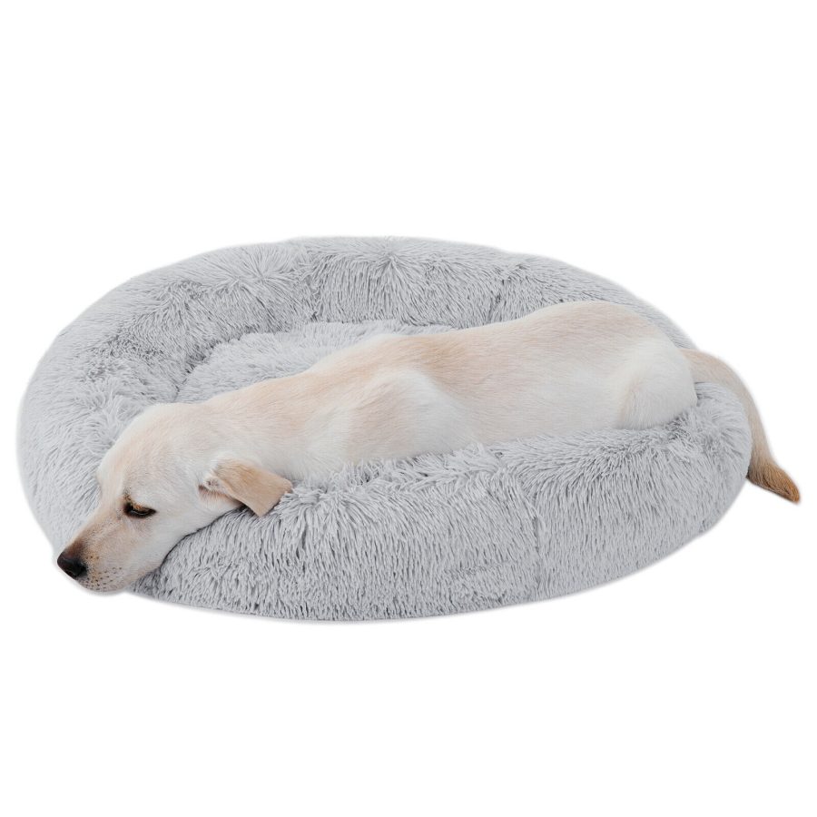 Grey Shaggy Fluffy 30"X30" Pet Bed Dog Cat Donut Cuddler Cushion Mats Machine