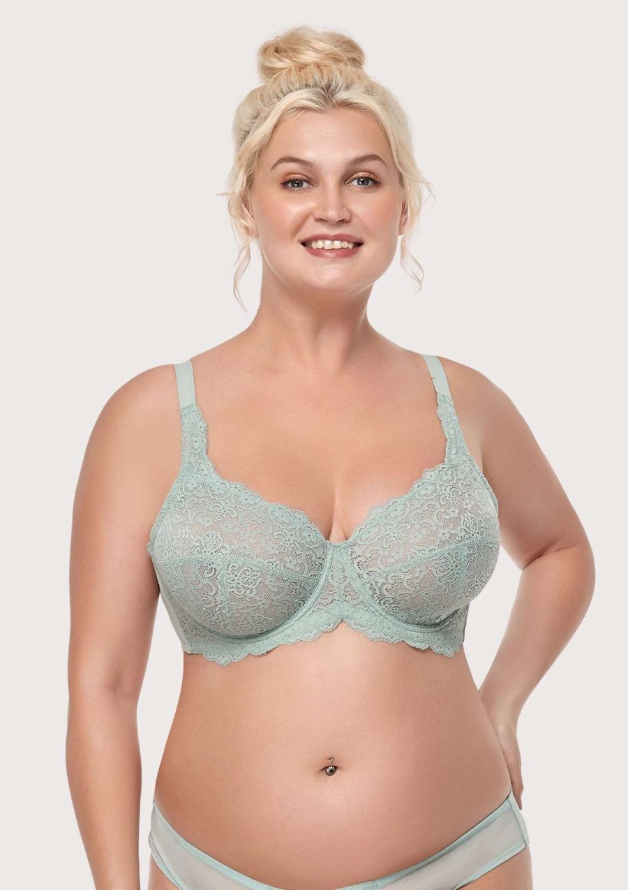 HSIA All-Over Floral Lace: Best Bra for Elderly with Sagging Breasts - Crystal Blue / 34 / C