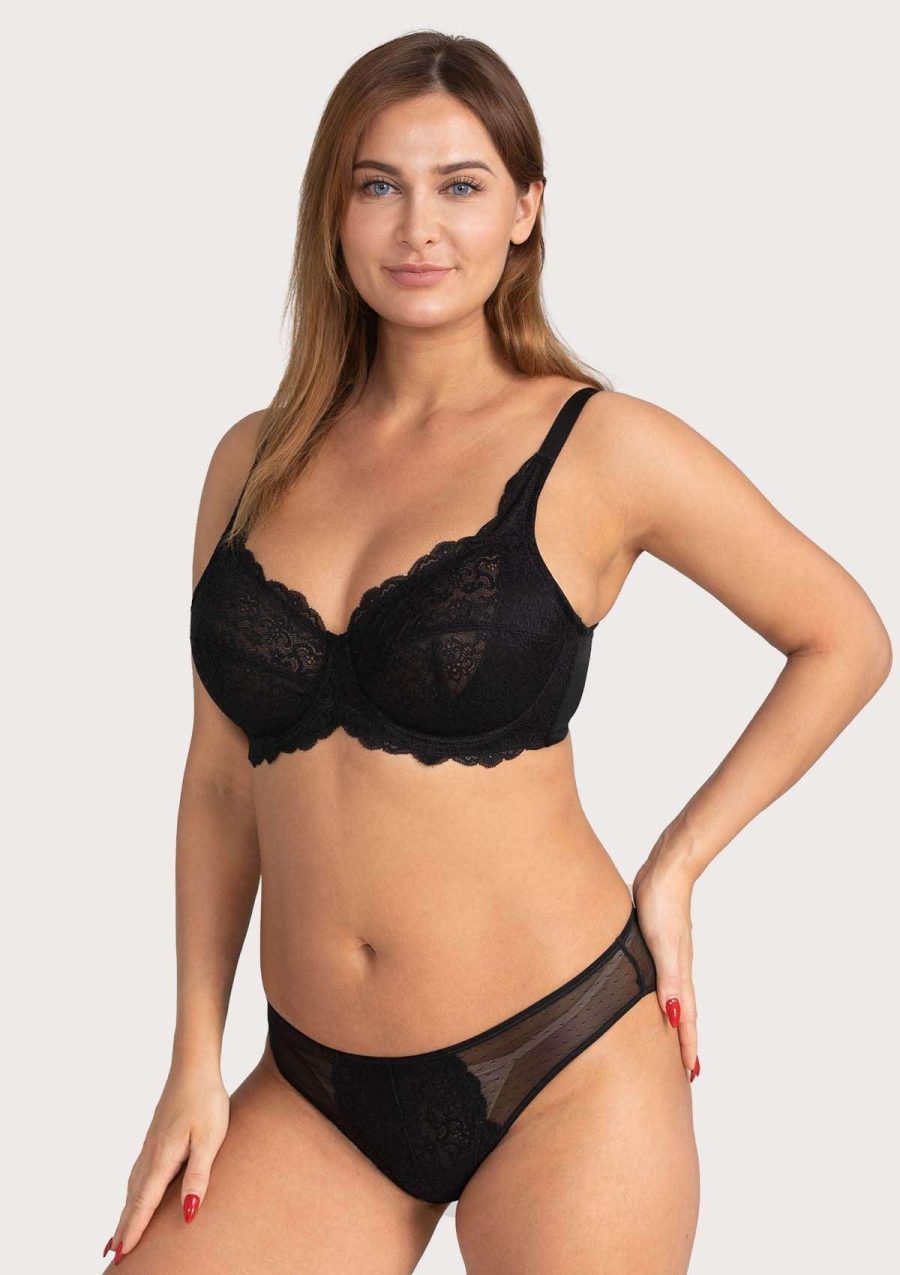 HSIA All-Over Floral Lace Unlined Bra: Minimizer Bra for Heavy Breasts - Black / 34 / C
