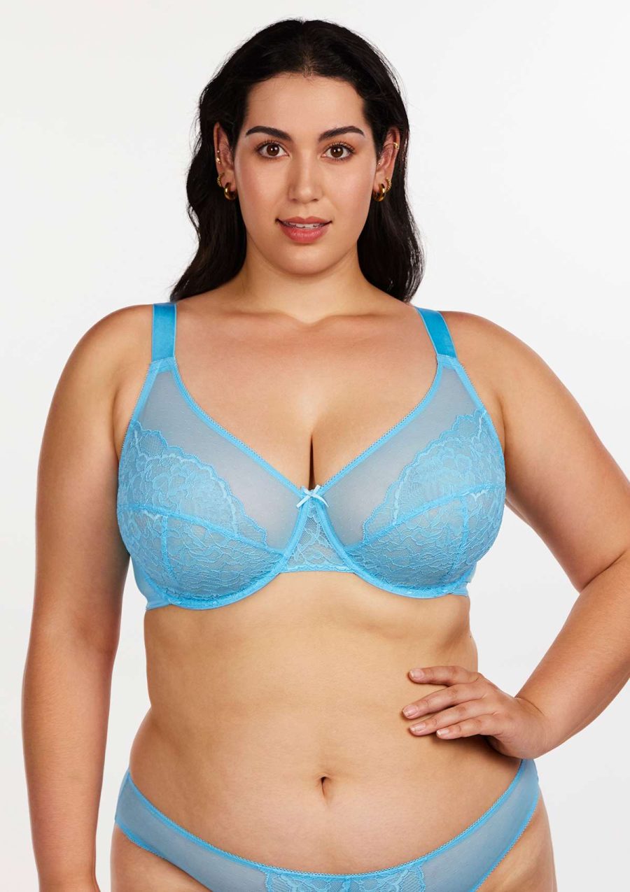 HSIA Enchante Minimizer Lace Bra: Full Support for Heavy Breasts - Capri Blue / 38 / G