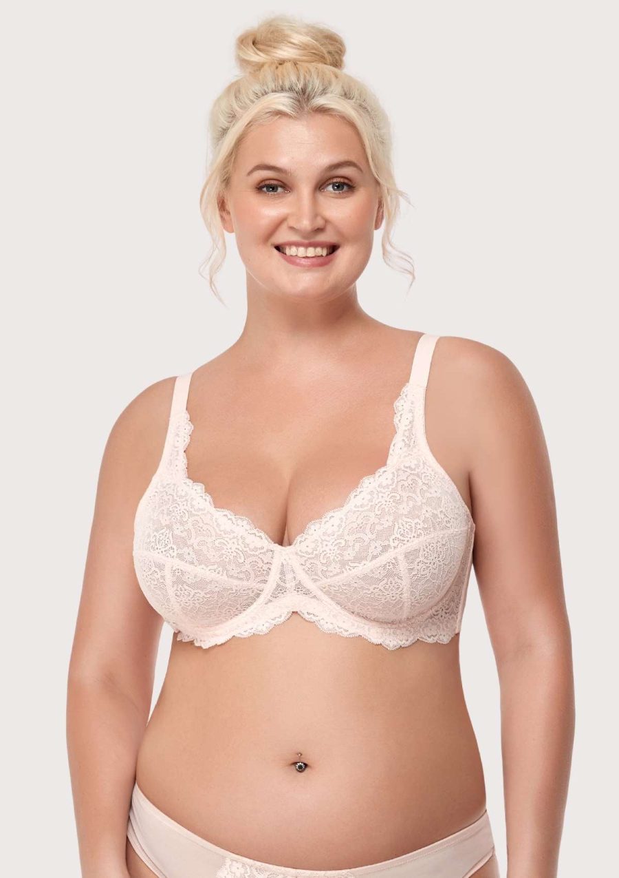 HSIA Forget Me Not Thin Bra: Wide Band Bra for Wide Set Breasts - Dusty Peach / 34 / DD/E