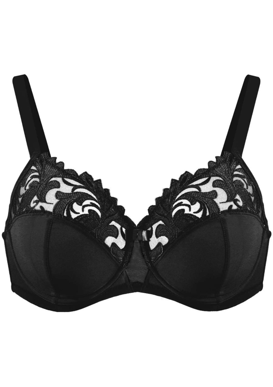 HSIA Gala Embroidered Soft Cup Bra: Full-Coverage Bra for Full Figures - 34C / Black