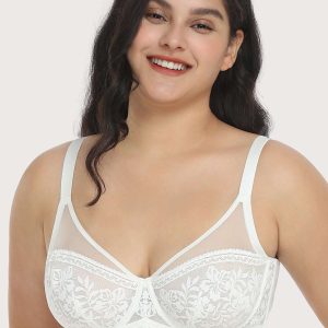 HSIA Gladioli Lace-trimed Unlined Underwire Bra and panty Set - White / 44 / C