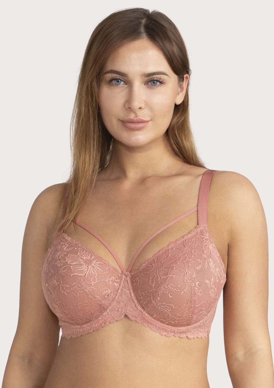 HSIA Pretty In Petals Lace Bra and Panty Sets: Bra for Big Boobs - Light Coral / 34 / C
