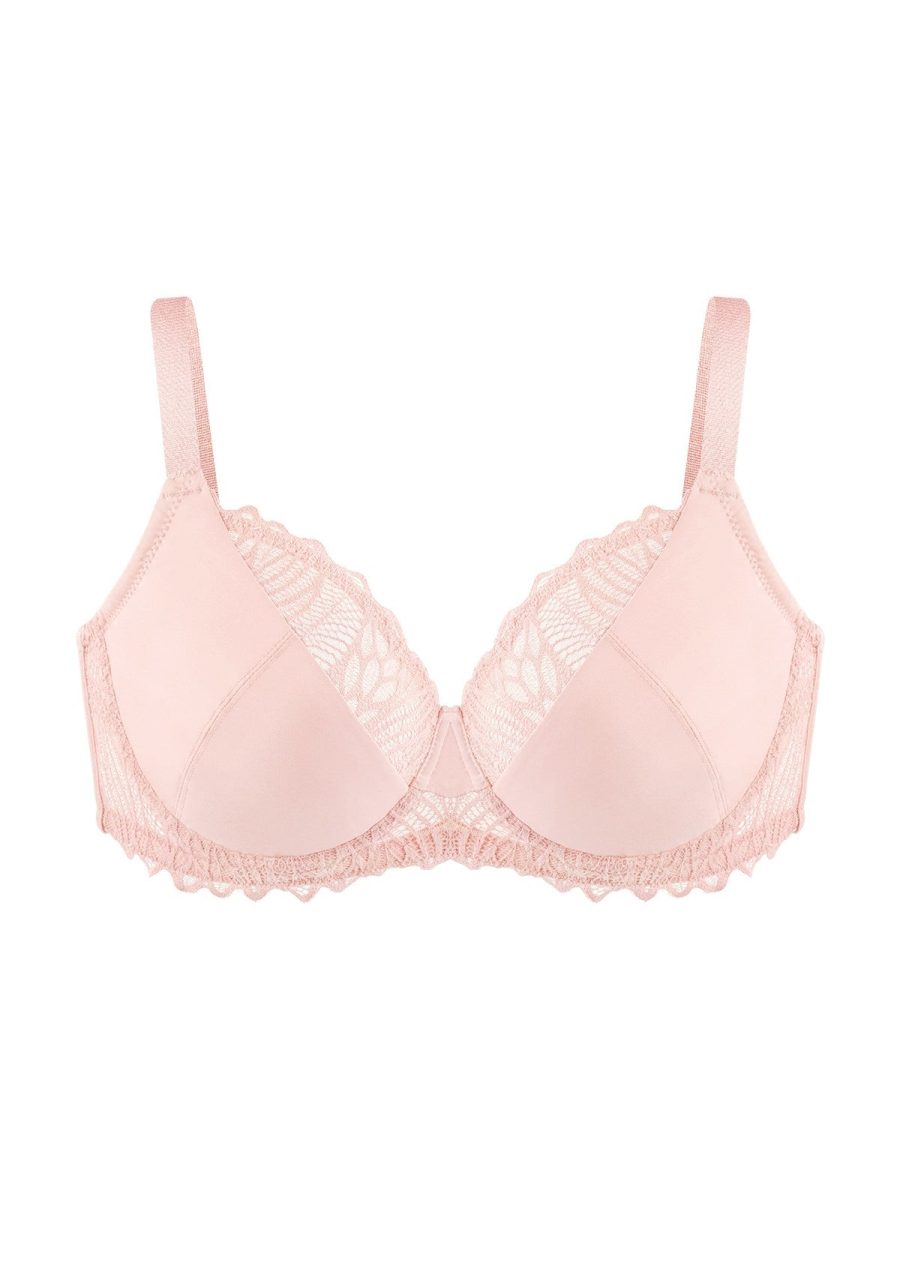 HSIA Pretty Secrets Lace-Trimmed Full Coverage Underwire Bra for Support - Light Pink / 34 / DD/E