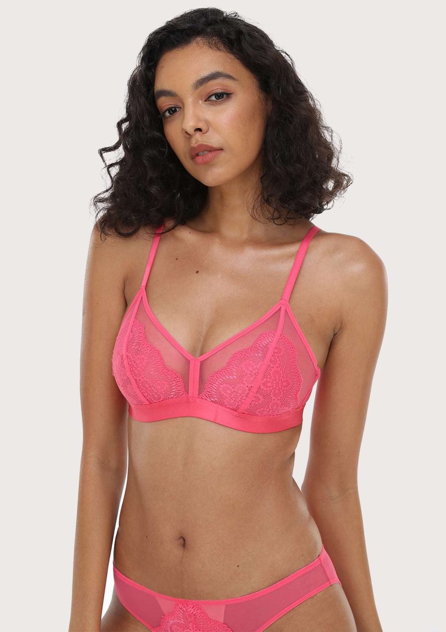HSIA Triangle Sheer Lace Bra for Small Chest: Cute Wire-Free Bra - S / Pink