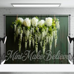 Hanging White Flower Green Wood Wall Spring Backdrop - Aperturee