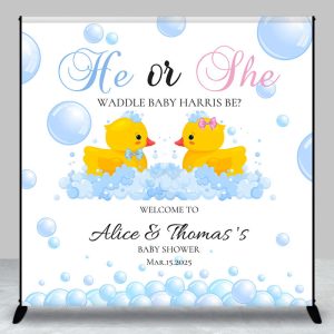 He Or She Duck Bubble Custom Baby Shower Backdrop - Aperturee