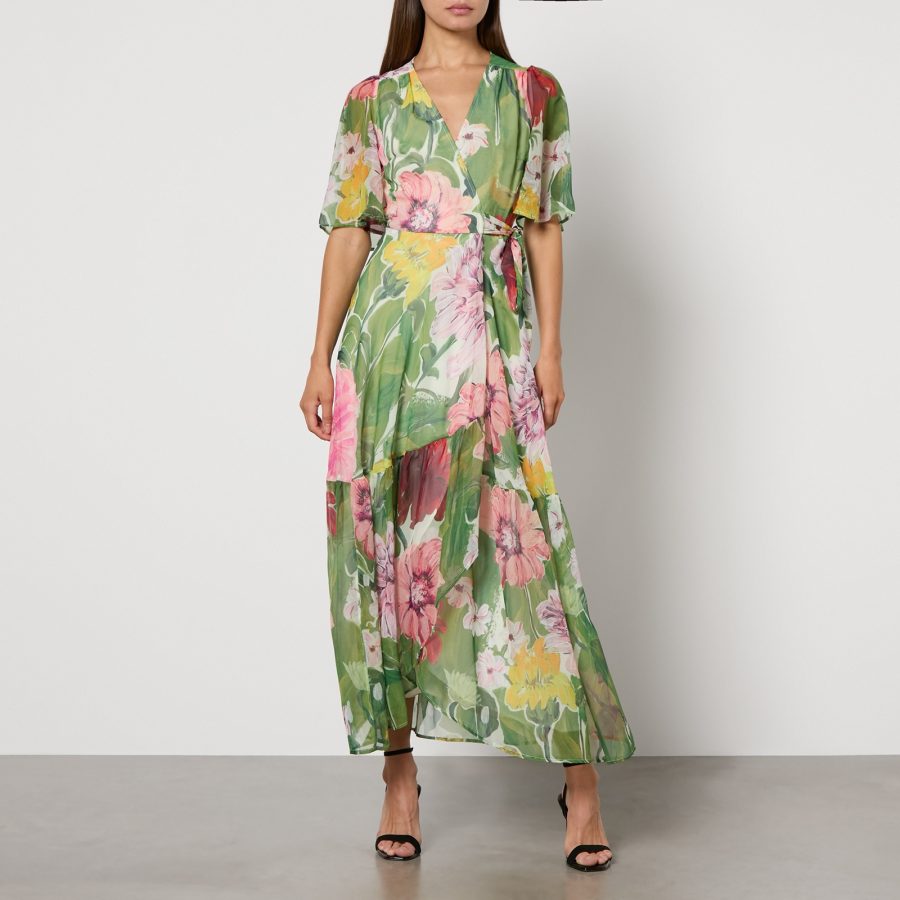Hope & Ivy Amira Floral-Print Chiffon Wrap Dress - UK 6