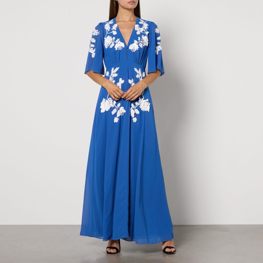 Hope & Ivy Eloise Embellished Plunge Maxi Dress - UK 6