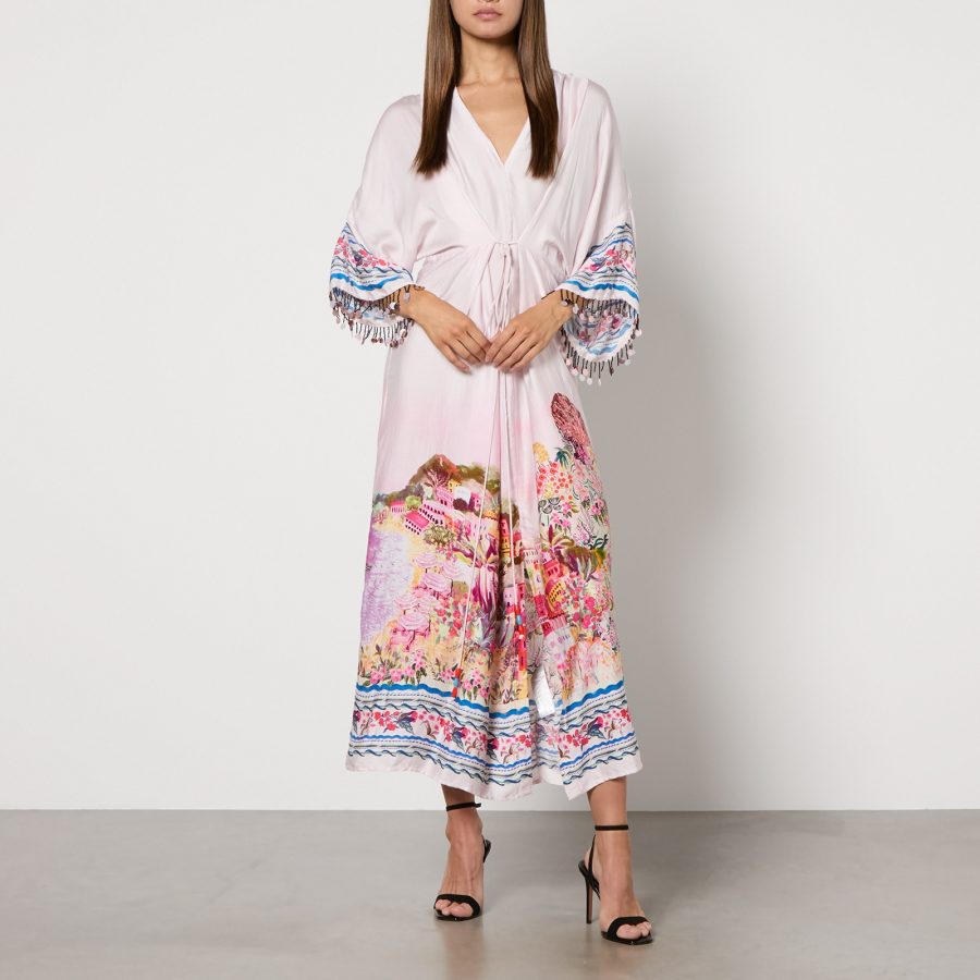 Hope & Ivy Libby Printed Satin Kimono Dress - UK 6