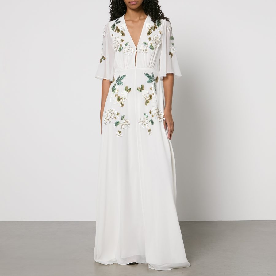 Hope & Ivy Maddie Embellished Chiffon Maxi Dress - UK 6