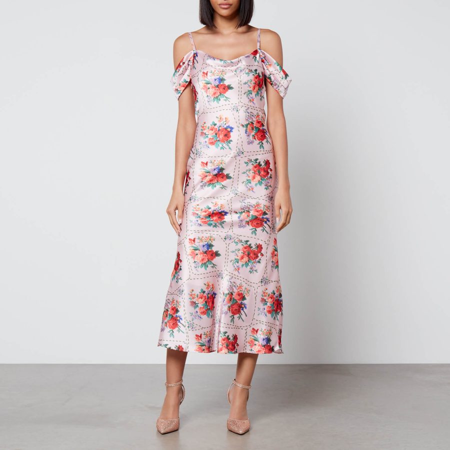 Hope & Ivy Valetta Floral-Print Satin Midi Dress - UK 8