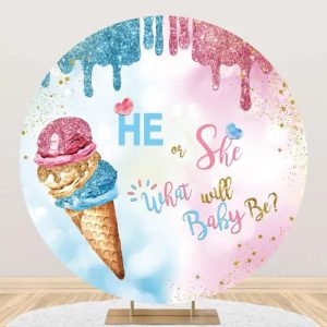 Ice Cream He Or She Bokeh Round Baby Shower Backdrop - Aperturee