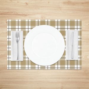 Khaki Checkred Plaid Line Vintage Set Of 4 Placemats - Aperturee