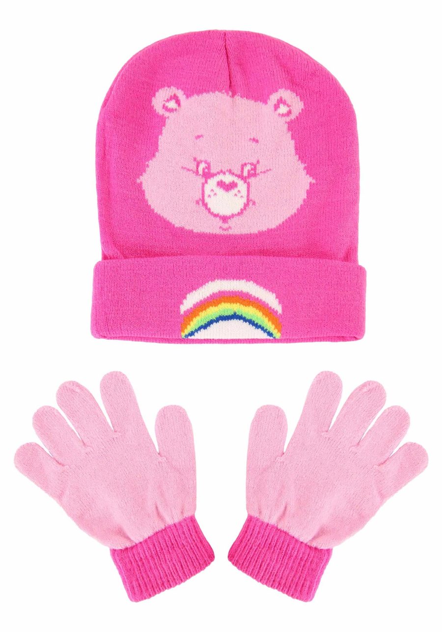 Kid's Cheer Bear Cuffed Hat and Gloves Care Bears Set