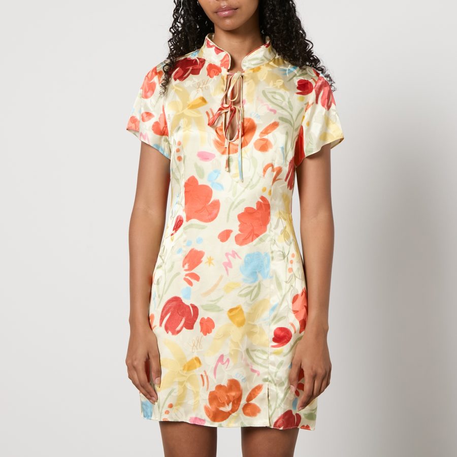 Kitri Gretchen Floral-Print Satin-Jacquard Mini Dress - UK 12