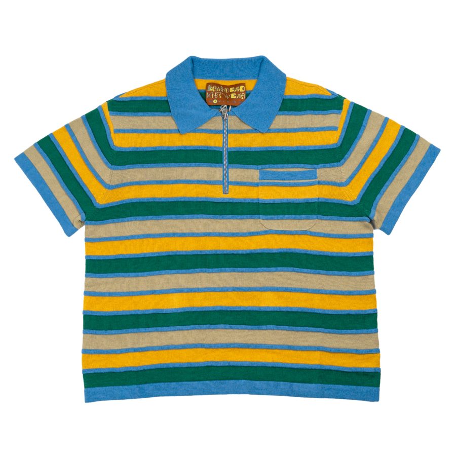 Lifted striped shirt with half zip in yellow