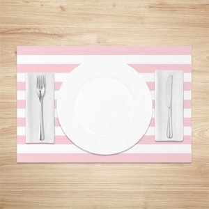 Light Pink White Stripes Dining Set Of 4 Placemats - Aperturee