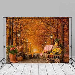 Light Yellow Maple Forest Pumpkin Autumn Backdrop - Aperturee