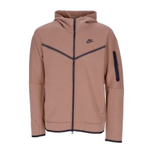 Lightweight Sweatshirt with Zip Hood for Men Sportswear Tech Fleece Full-zip Hoodie Archaeo Brown/archaeo Brown/black