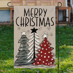 Line Xmas Tree Burlap Merry Christmas Garden Flag - Aperturee