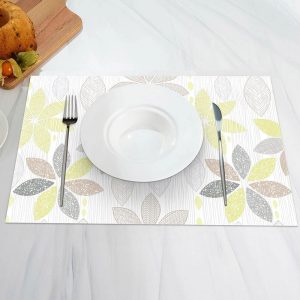 Lines Yellow Brown Grey Leaves Set Of 4 Placemats - Aperturee