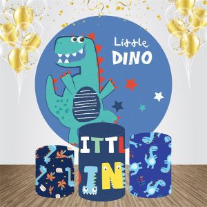 Little Dino Stars Round Baby Shower Backdrop Kit - Aperturee