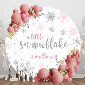 Little Snowflake Floral Round Baby Shower Backdrop - Aperturee