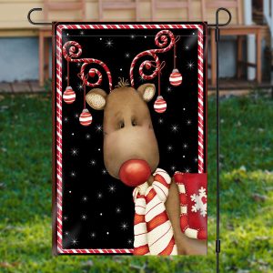 Lovely Elk Bauble Black Snow Christmas Garden Flag - Aperturee