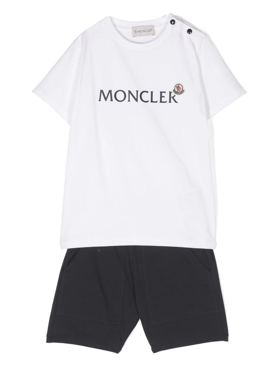 MONCLER BABY Boys Double Logo-Patch Stretch-Cotton T-Shirt/Shorts Set White