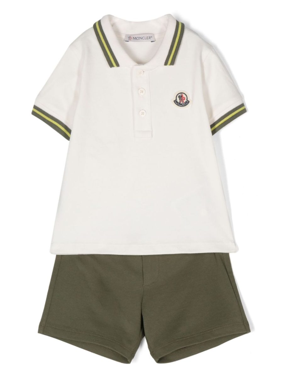MONCLER BABY Boys Logo-Patch Stretch-Cotton Polo/Shorts Set White/Green
