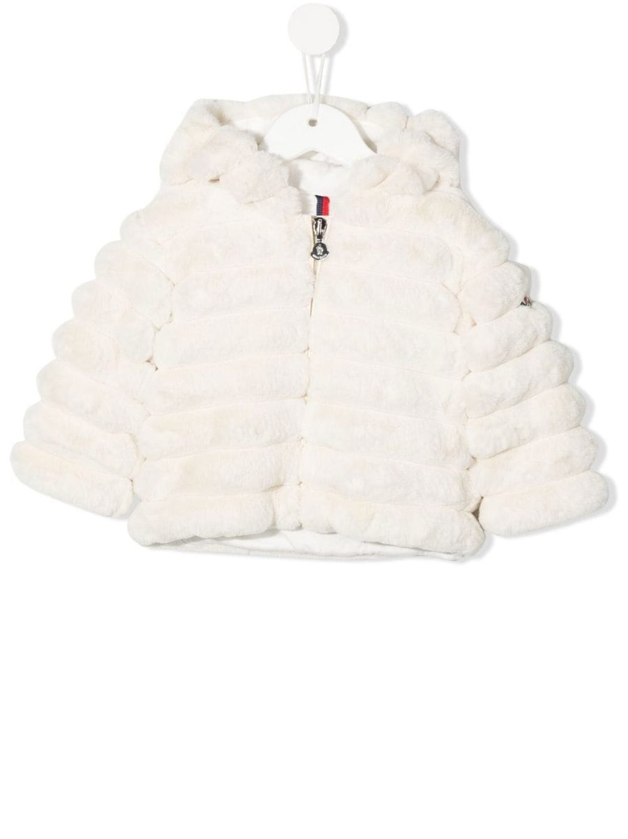 MONCLER BABY Faux-fur Hooded Jacket White