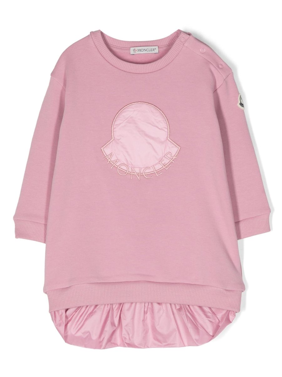 MONCLER BABY Girls Logo Embroidered Sweatshirt Dress Pink