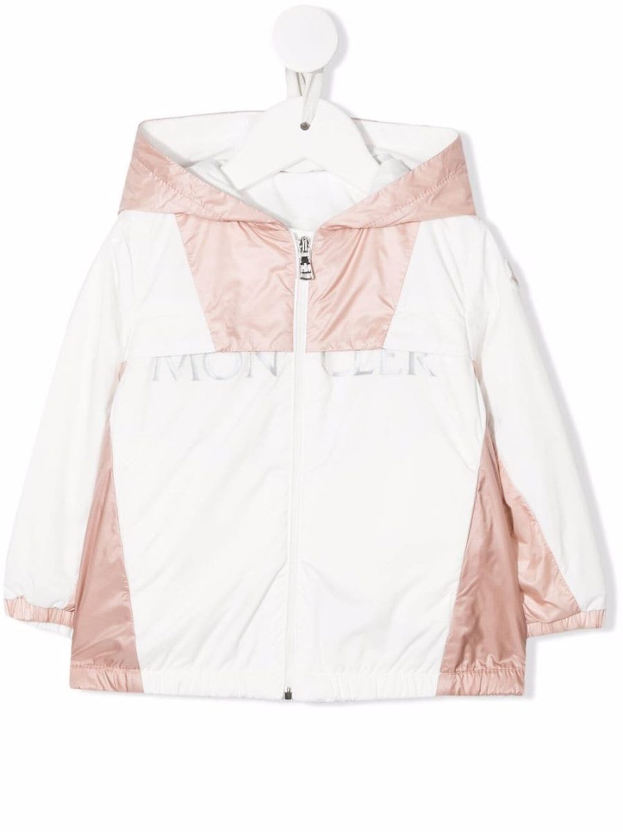 MONCLER BABY Logo-Print Parka Jacket White Rose Pink