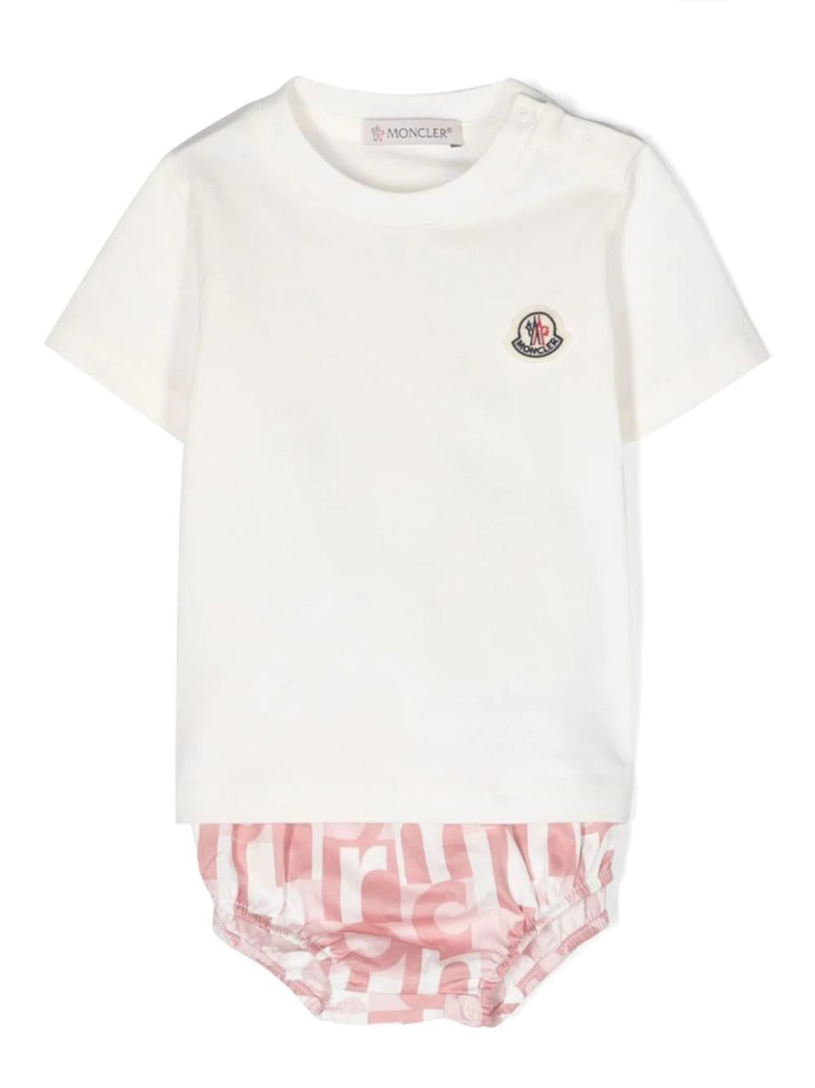 MONCLER BABY Logo Print Set White/Pink