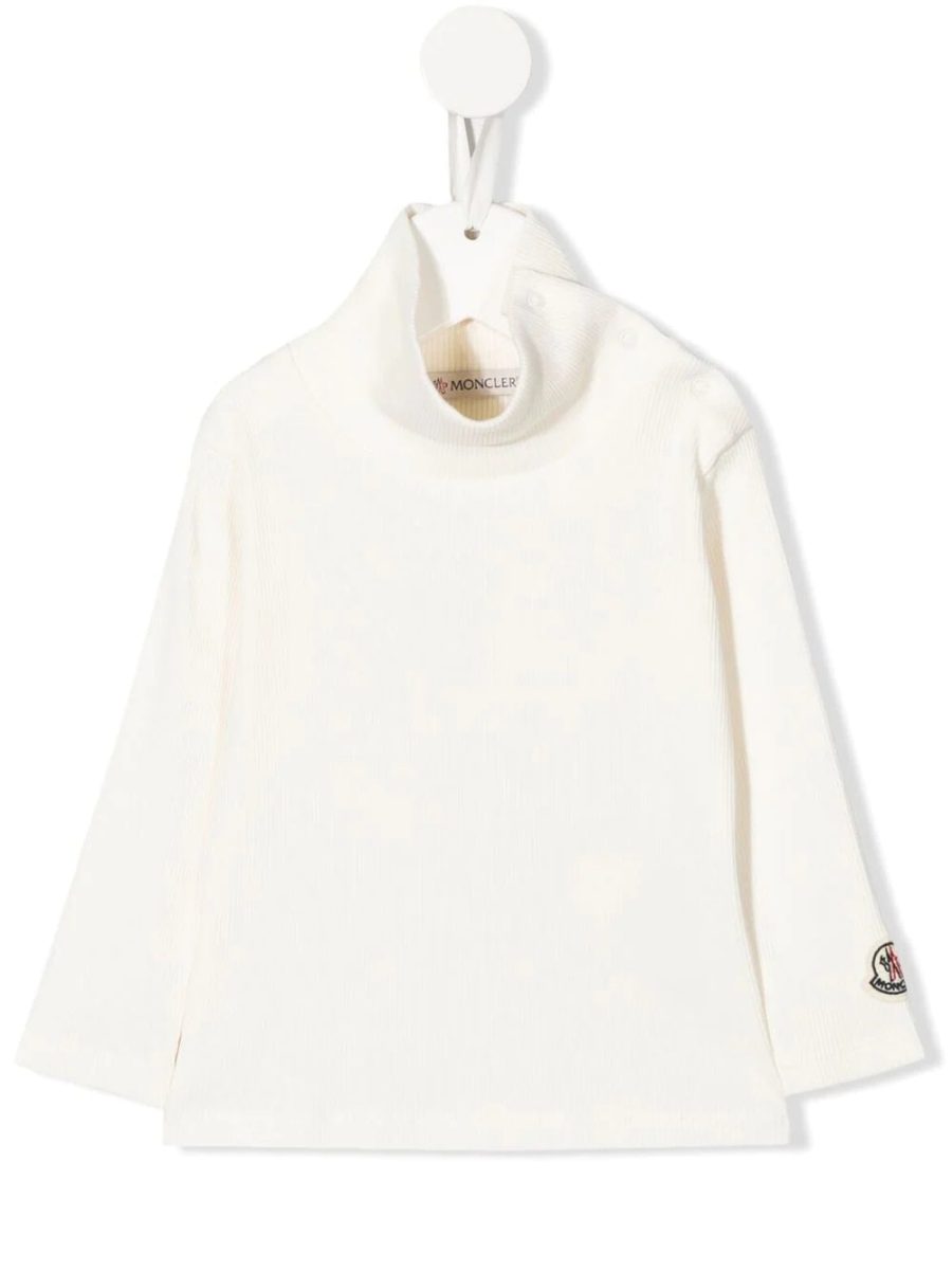 MONCLER BABY Long Sleeves Ribbed Patch-Detail T-Shirt White