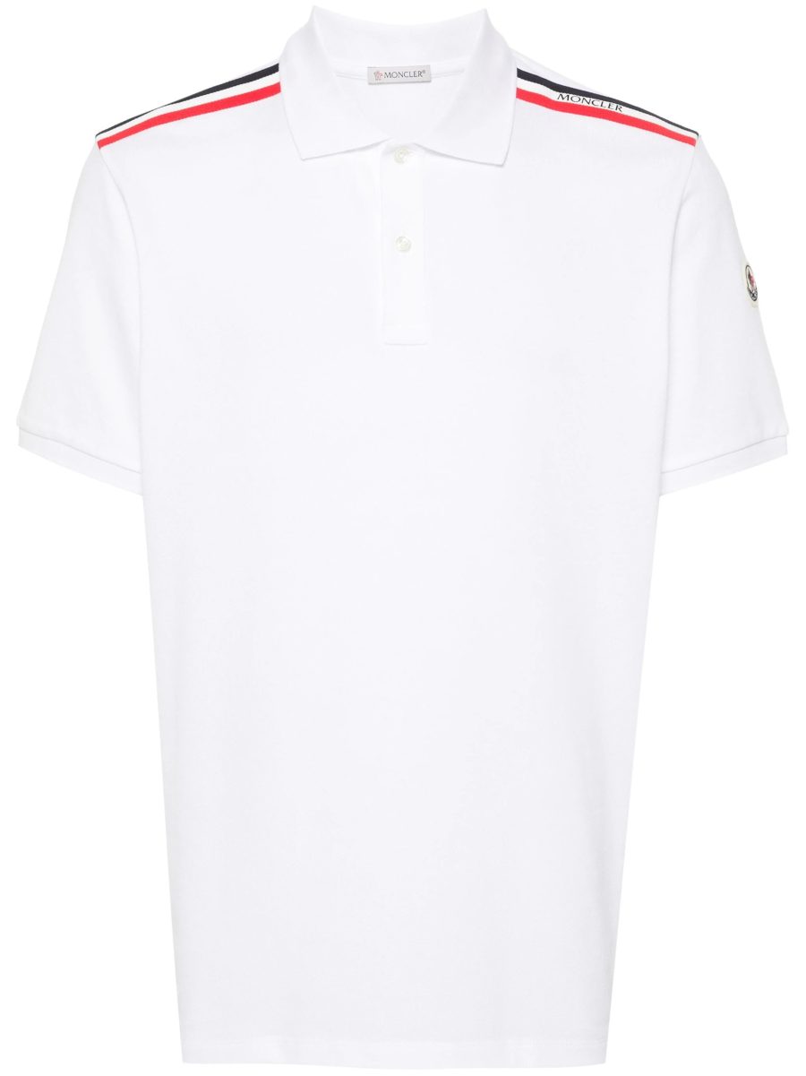 MONCLER Multi Stripe Logo Polo Shirt White