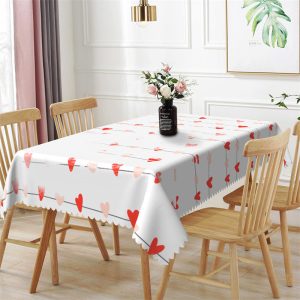 Many Strings Of Red Heart White Rectangle Tablecloth - Aperturee