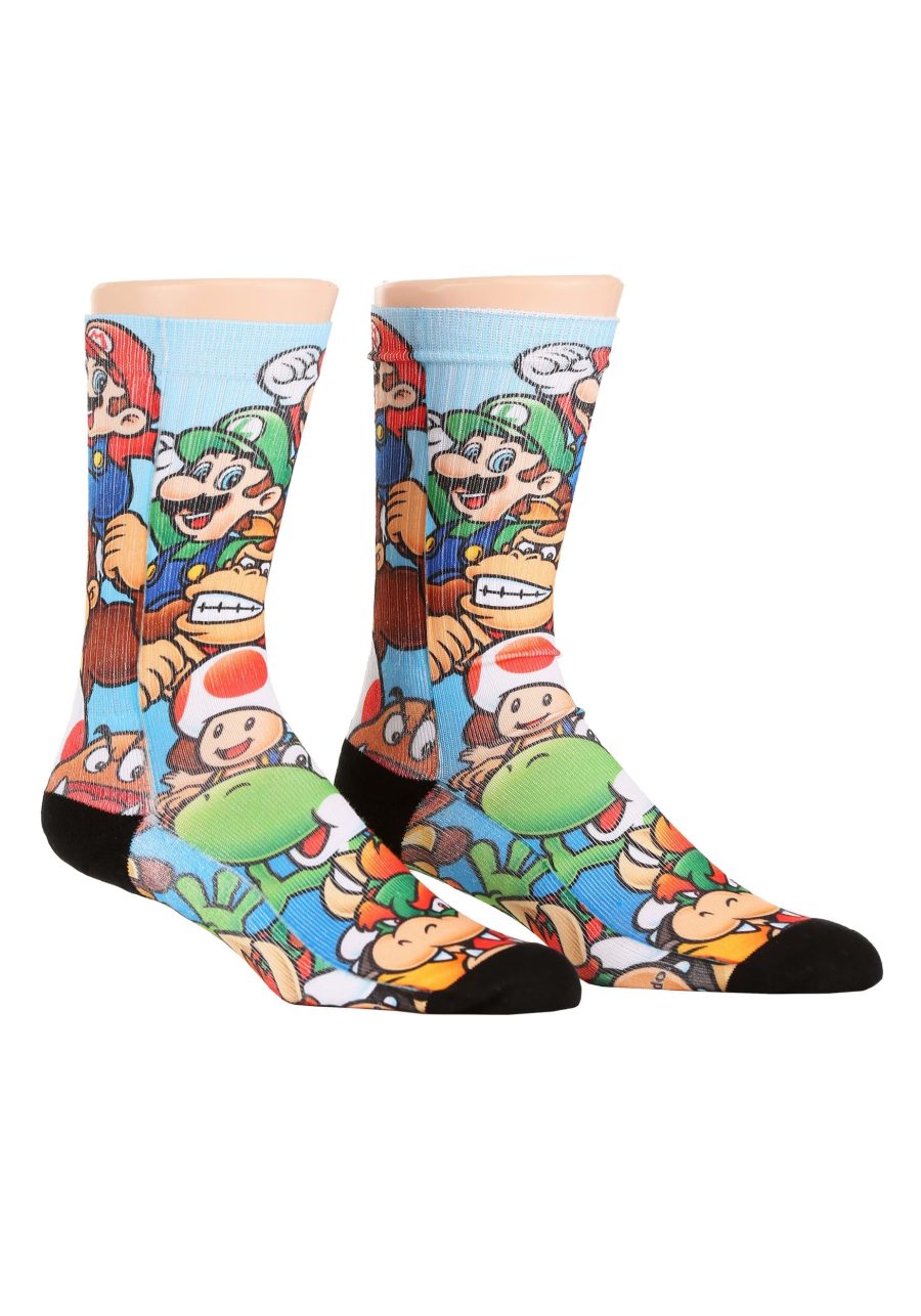 Mario Brothers Stacked Characters Sublimated Socks