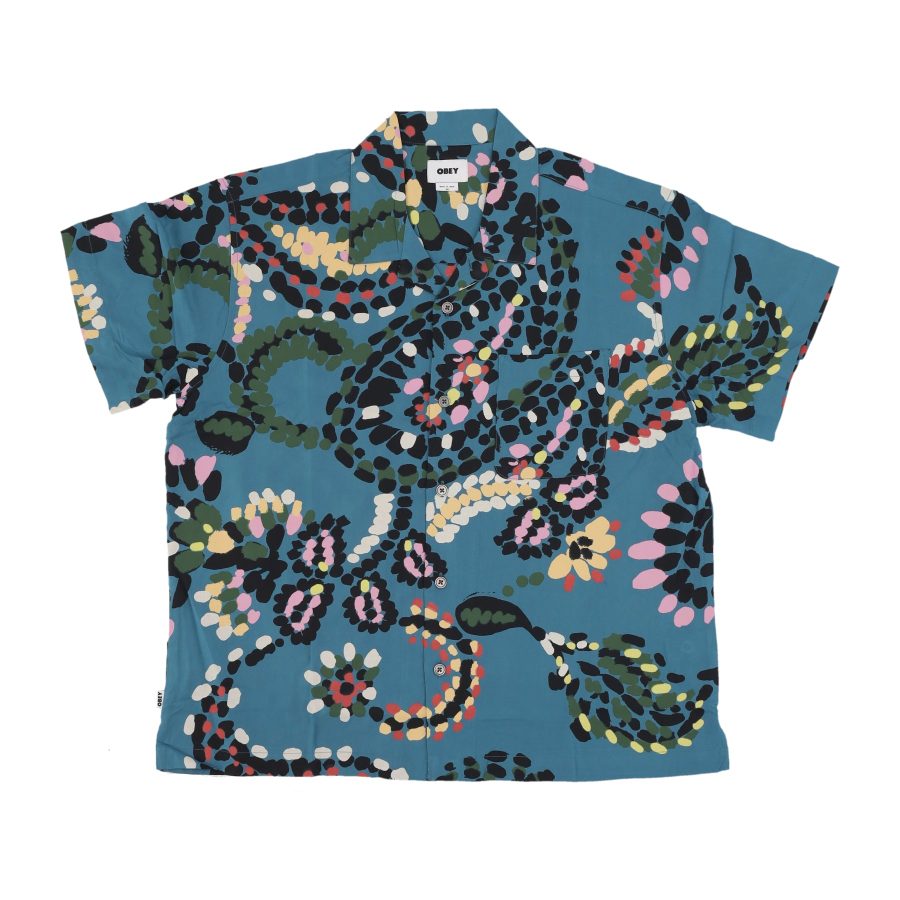 Men's Short Sleeve Shirt Paisley Dots Woven Shirt Dragon Fly Multi