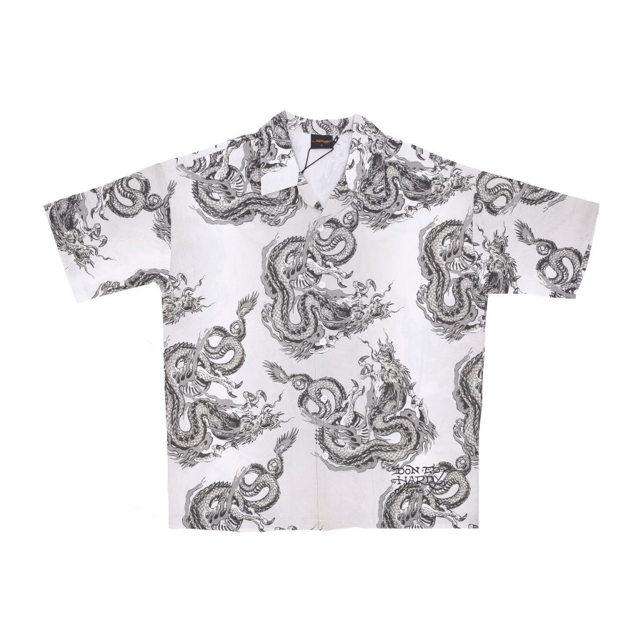 Men's Short Sleeve Shirt Repeat Dragon Camp Shirt Grey/white