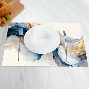 Modern Artistic Blue Black Golden Set Of 4 Placemats - Aperturee