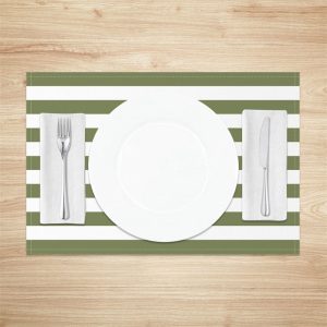 Modern Green White Stripe Dining Set Of 4 Placemats - Aperturee