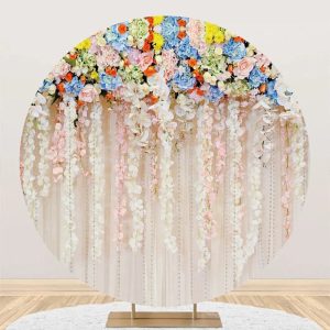 Multicolor Pretty Flowers Round Backdrop For Wedding - Aperturee